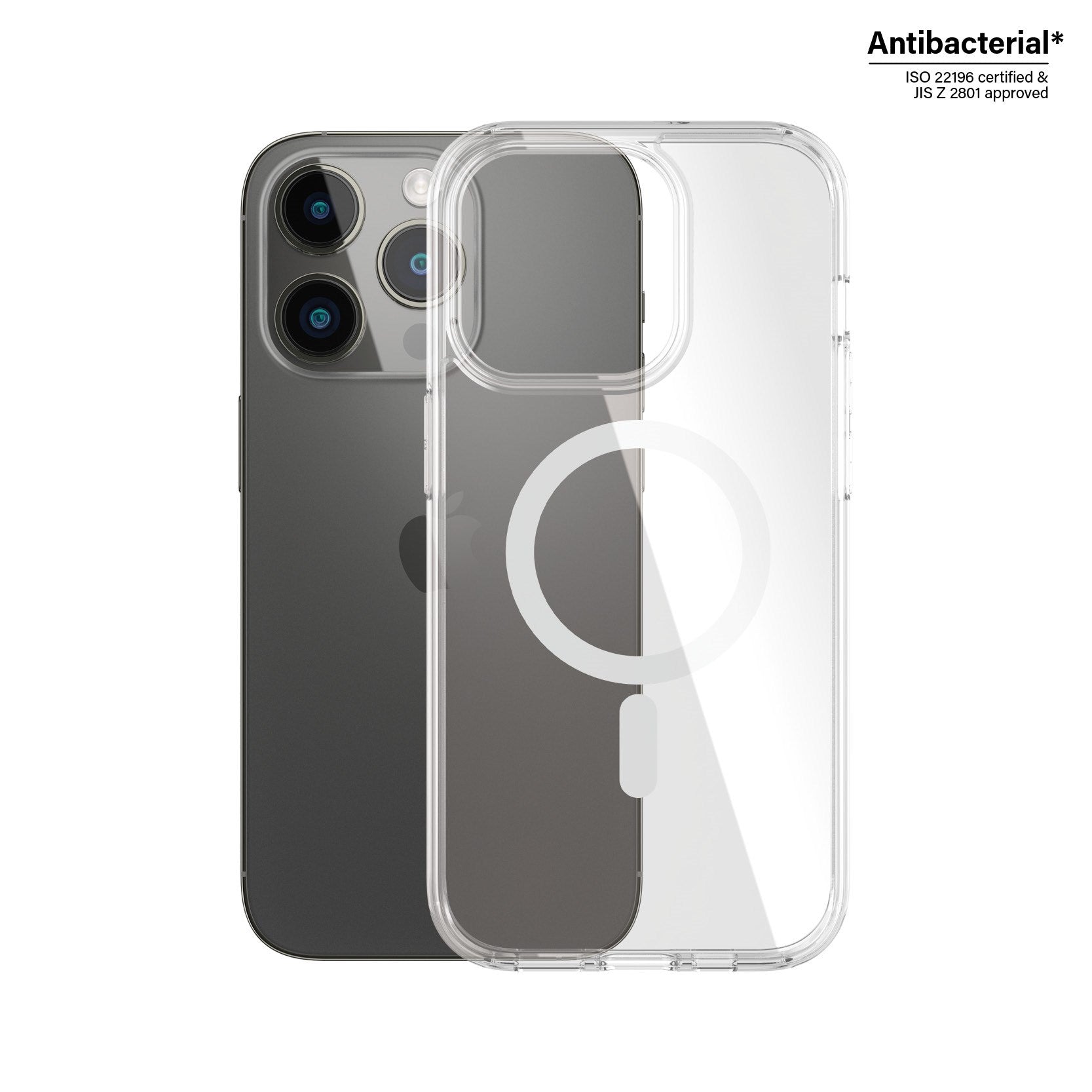 PanzerGlass® HardCase Transparent m. Weiss MagSafe iPhone 14 Pro